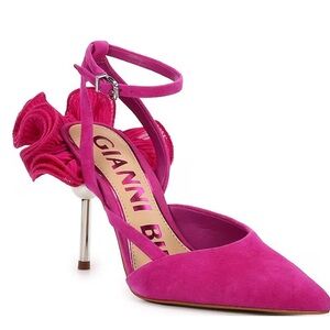Gianni Bini Bradley Suede Ruffle Detail High Heel Pumps~Sunrise Pink SIZE 8M